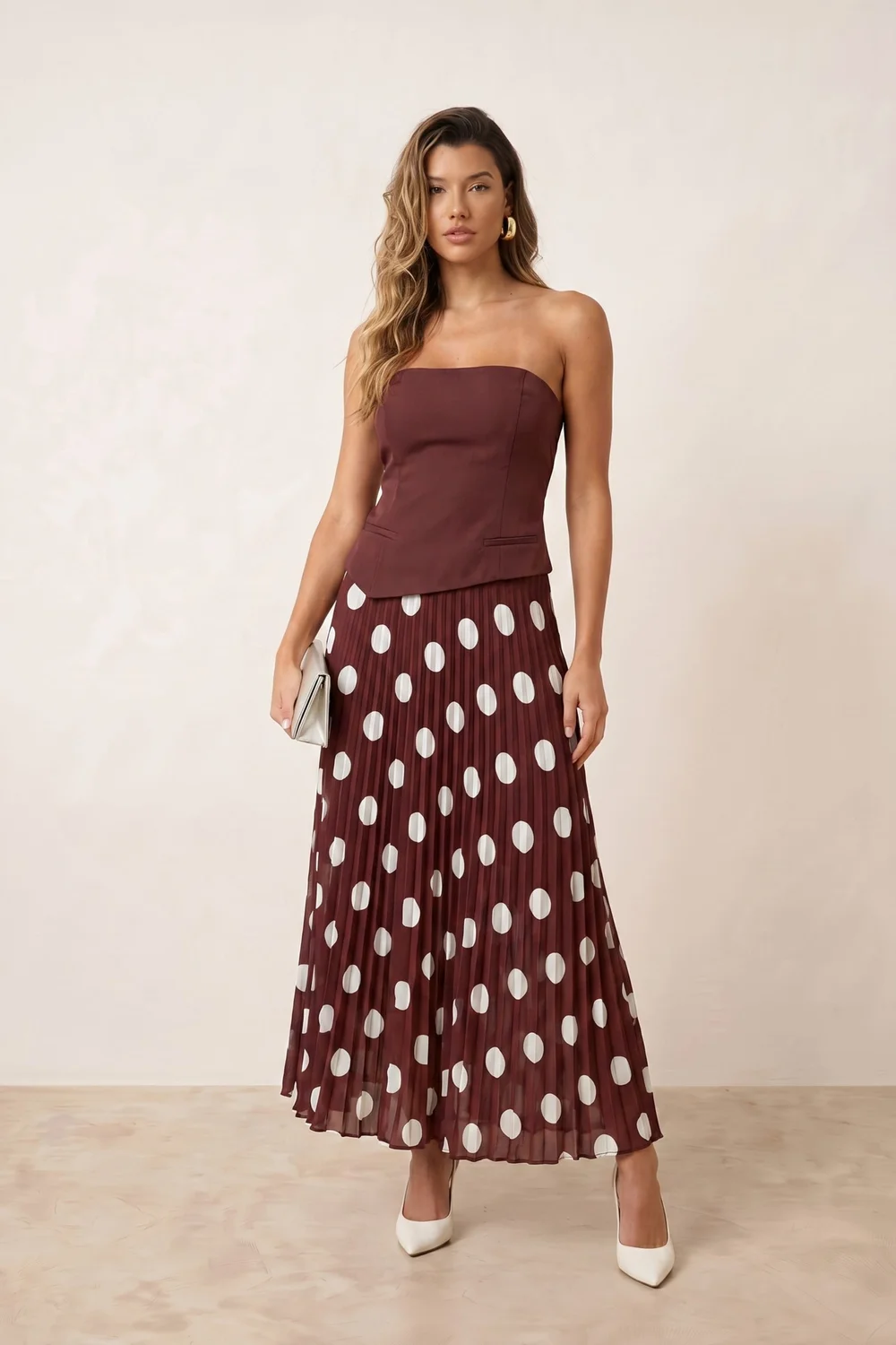 Style Cheat Brown Spot Madelaine Bandeau Midi Dress - 16 Image 1