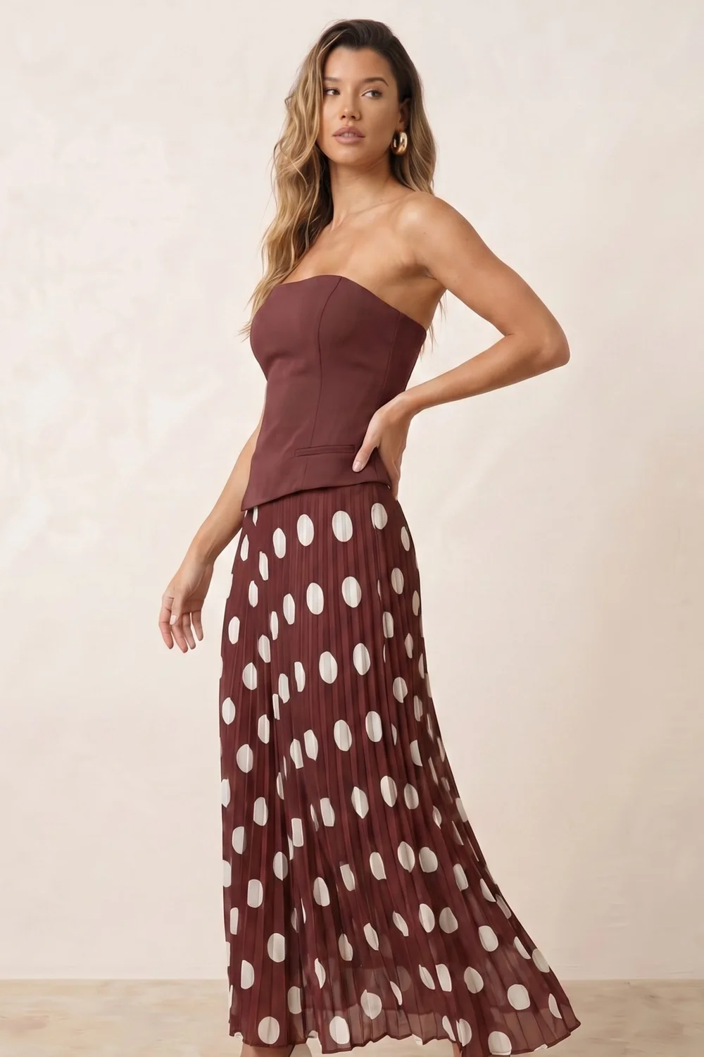 Style Cheat Brown Spot Madelaine Bandeau Midi Dress - 16 Image 3