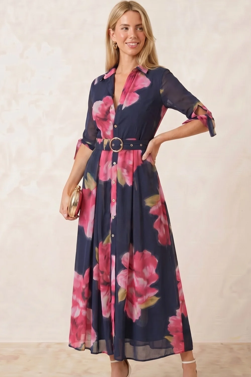Style Cheat Navy Floral Daphne Belted Shirt Dress - 6 Image 3