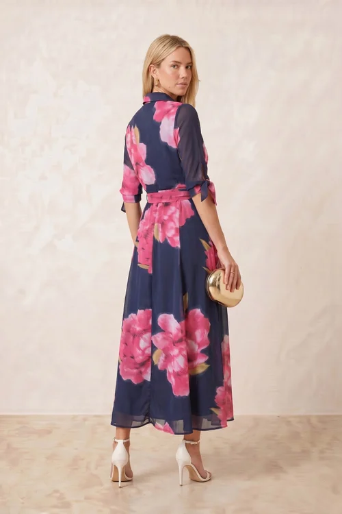 Style Cheat Navy Floral Daphne Belted Shirt Dress - 6 Image 4