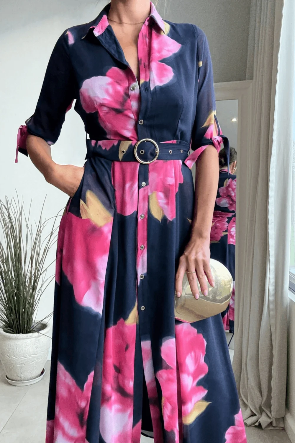 Style Cheat Navy Floral Daphne Belted Shirt Dress - 6 Image 5