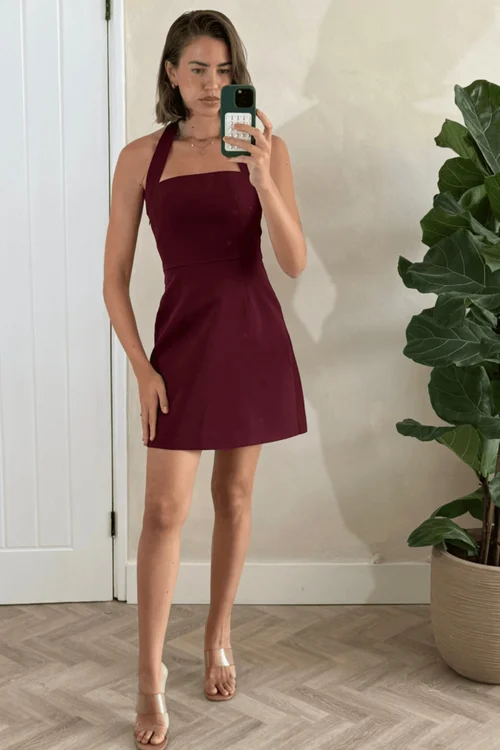 Style Cheat Burgundy Tilly Halter Mini Dress - 6 Image 1