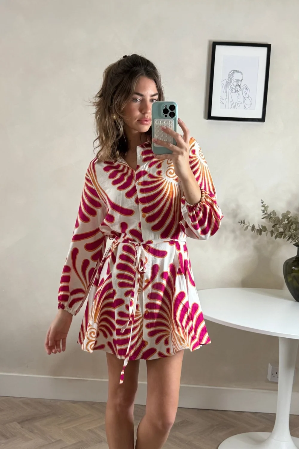 Style Cheat Red & Cream Myla Mini Tie Shirt Dress - 14 Image 2