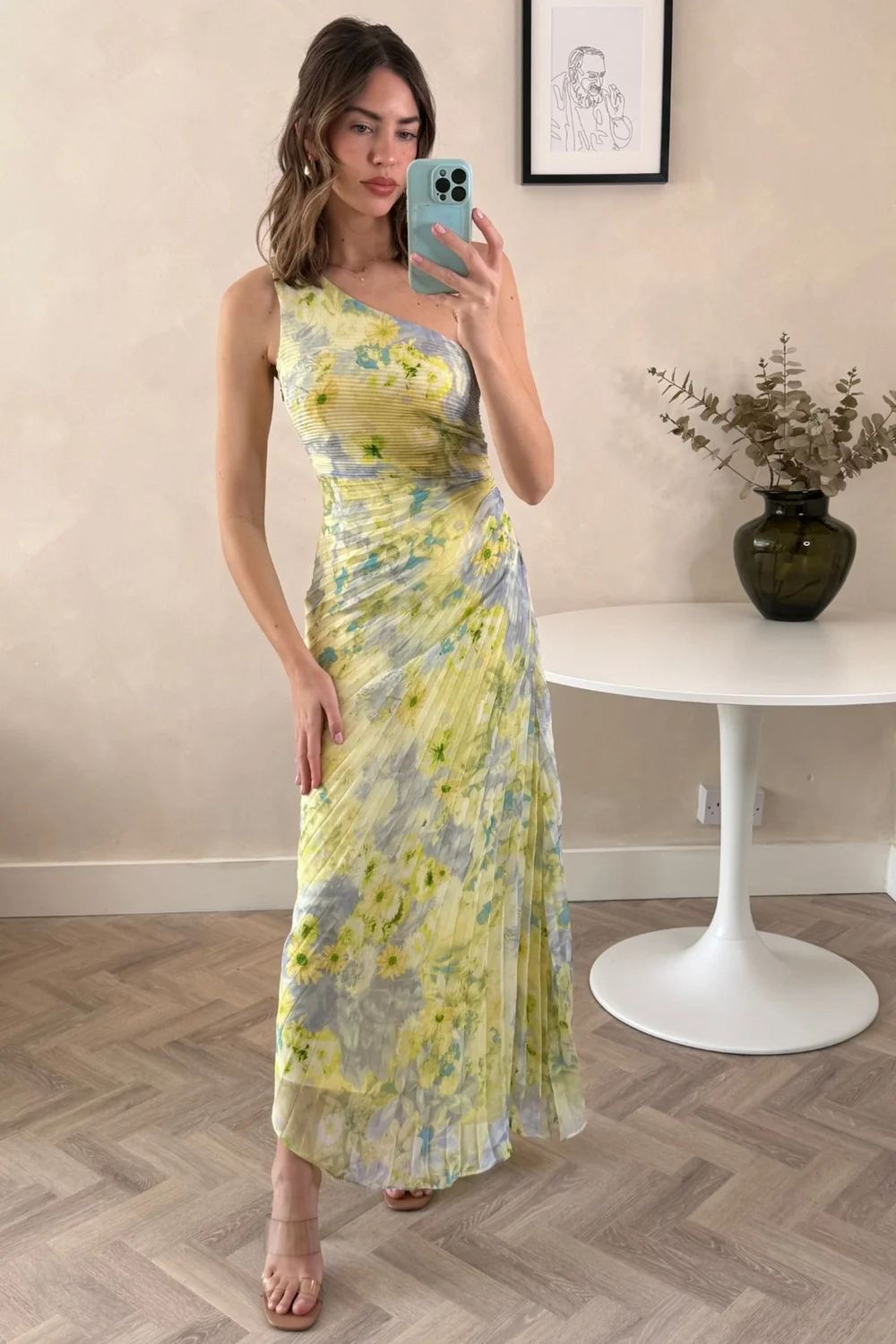 Style Cheat Yellow Floral Marley Asymmetric Pleated Maxi Dress - 12 Image 1