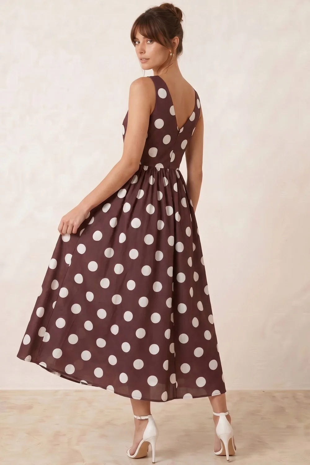 Style Cheat Chocolate Brown & Cream Davica Polka Dot Midi Dress - 6 Image 4