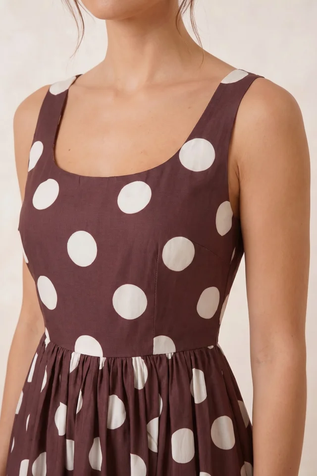 Style Cheat Chocolate Brown & Cream Davica Polka Dot Midi Dress
