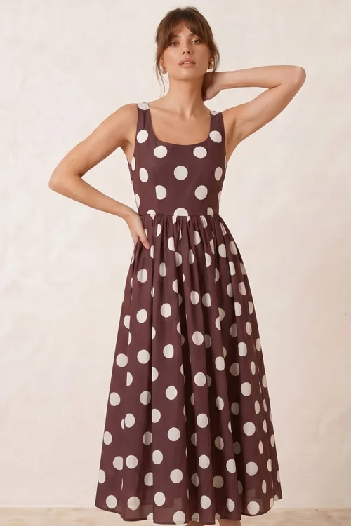 Style Cheat Chocolate Brown & Cream Davica Polka Dot Midi Dress - 6 Image 3