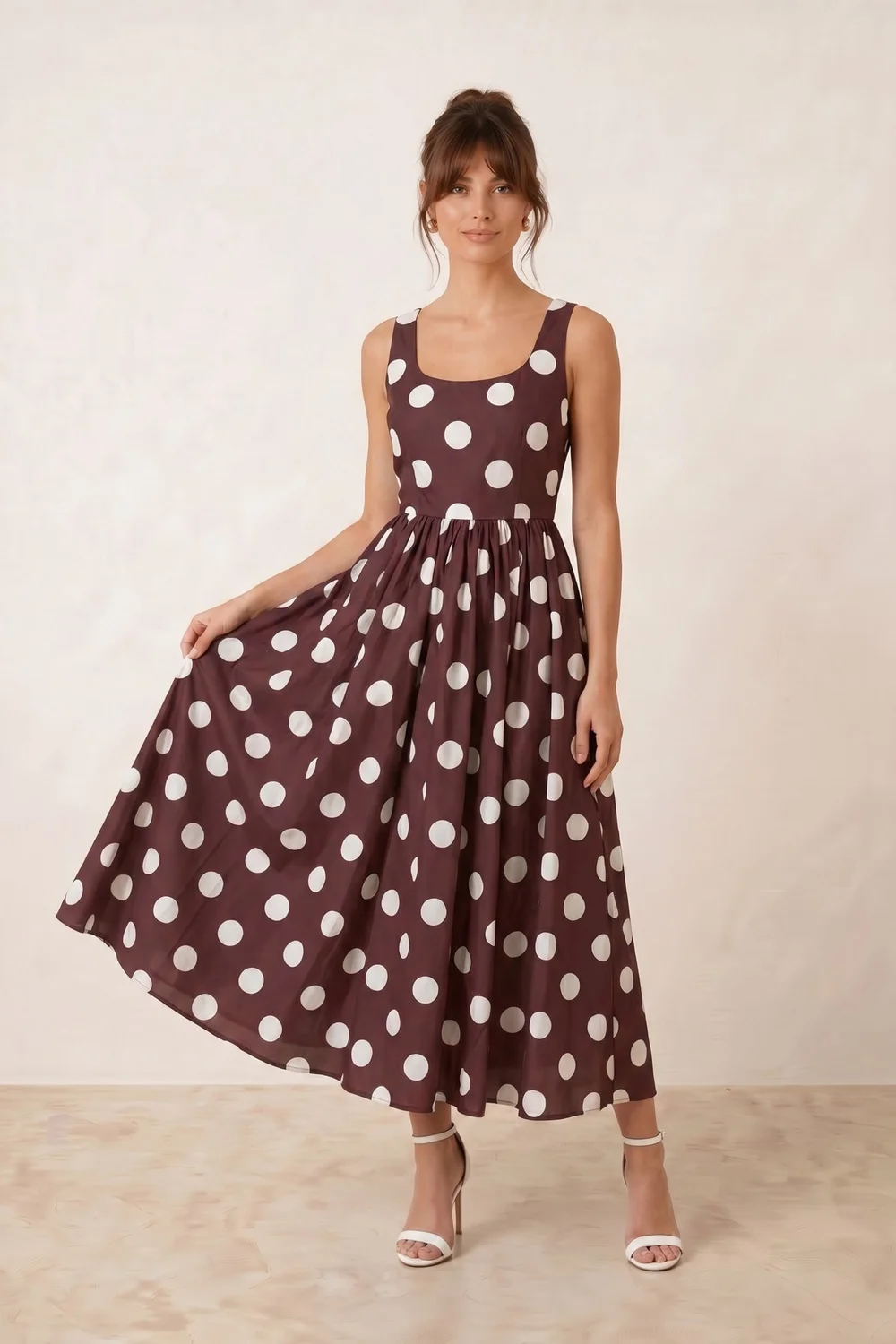 Style Cheat Chocolate Brown & Cream Davica Polka Dot Midi Dress - 6 Image 1
