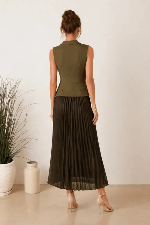 Style Cheat Orlaith Khaki Button Pleat Blazer Dress - 10 Image 2