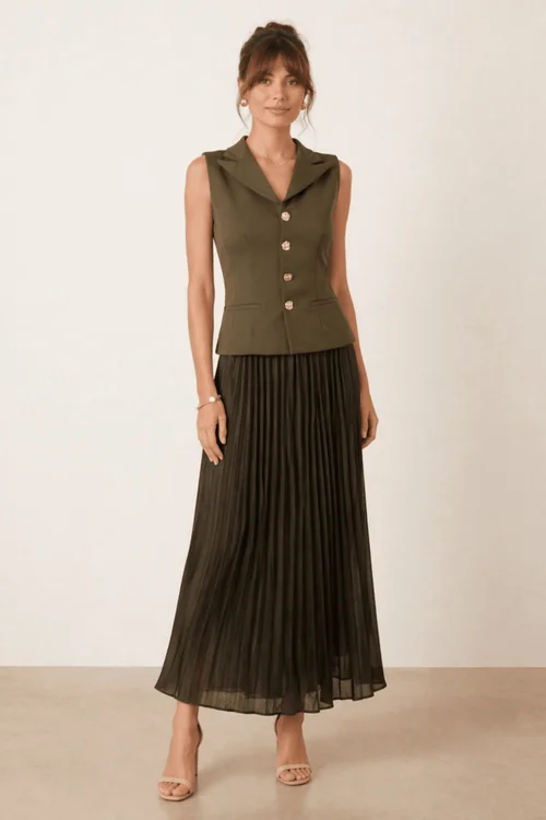 Style Cheat Orlaith Khaki Button Pleat Blazer Dress - 10 Image 1