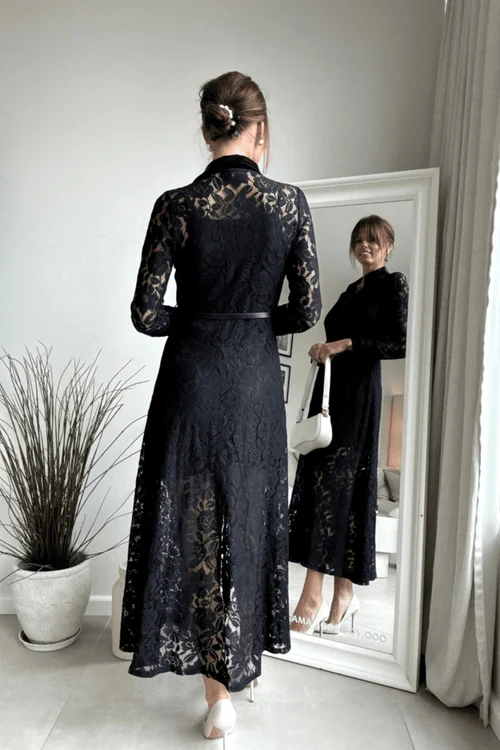 Style Cheat Black Lace Daphne Belted Shirt Dress - 8 Image 5