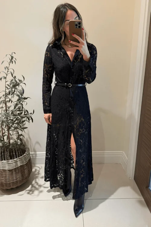 Style Cheat Black Lace Daphne Belted Shirt Dress - 8 Image 4