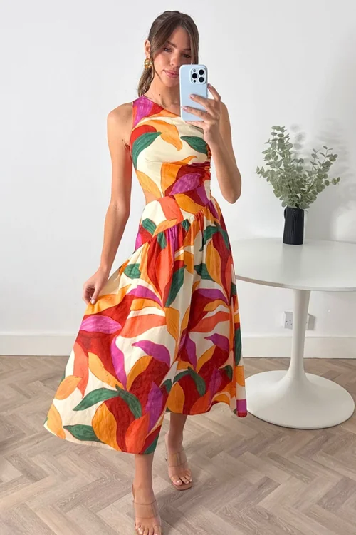 Style Cheat Multi Jasmine Cut Out One Shoulder Midi Dress - 8 Image 3