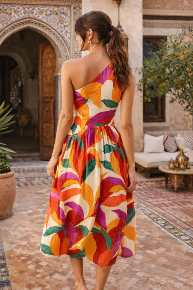 Style Cheat Multi Jasmine Cut Out One Shoulder Midi Dress
