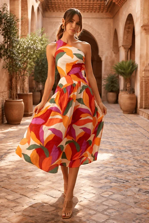Style Cheat Multi Jasmine Cut Out One Shoulder Midi Dress - 8 Image 1