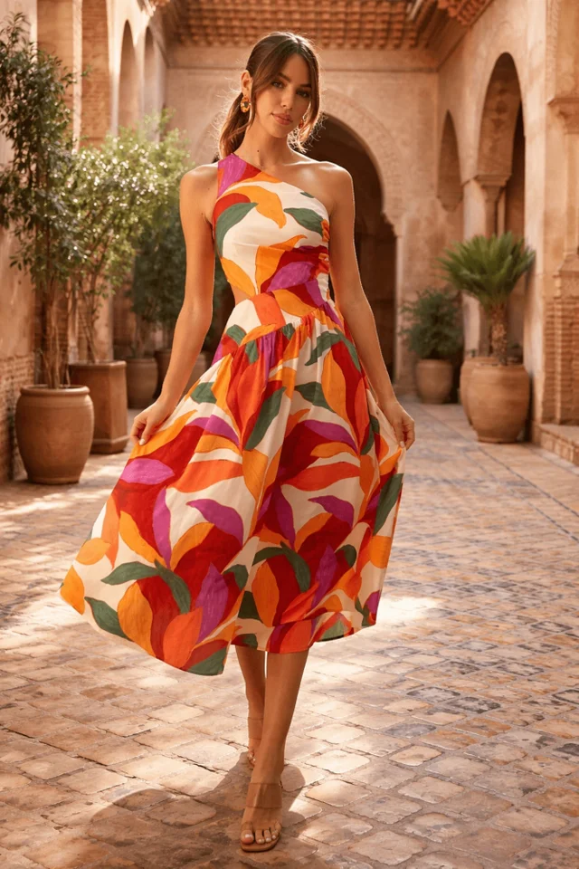 Style Cheat Multi Jasmine Cut Out One Shoulder Midi Dress