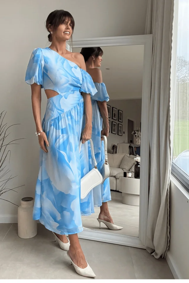 Style Cheat Blue Jennifer Asymmetric Cut Out Dress