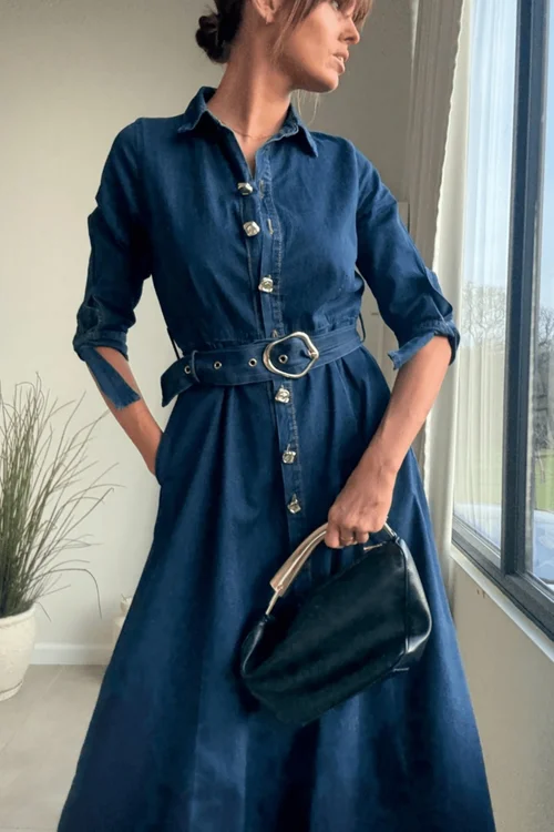 Style Cheat Blue Denim Daphne Belted Shirt Dress - 16 Image 4