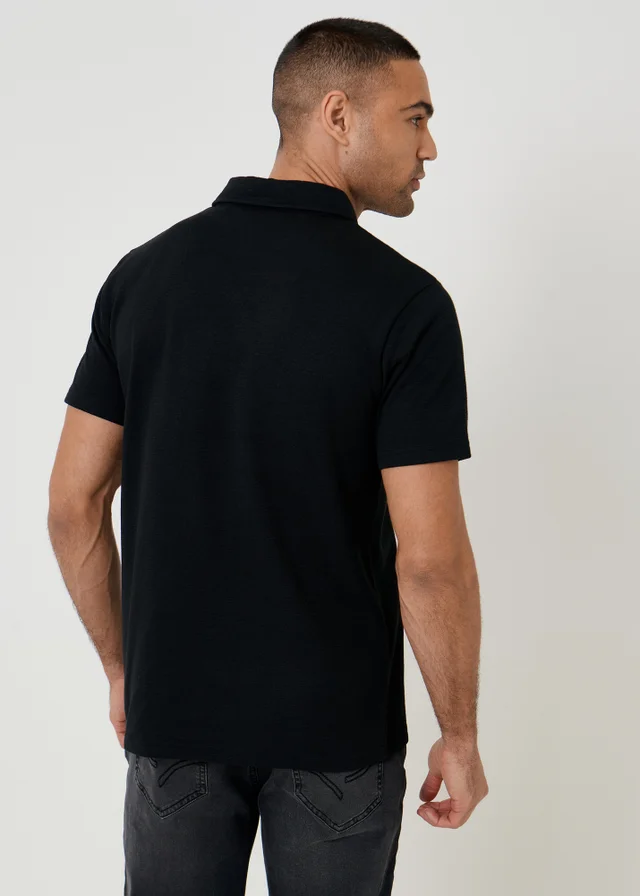 Threadbare Black Textured Cotton Rich Polo Shirt