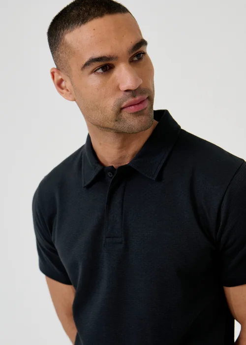 Threadbare Black Textured Cotton Rich Polo Shirt - S Image 4