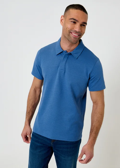 Threadbare Blue Textured Cotton Rich Polo Shirt - XL Image 1