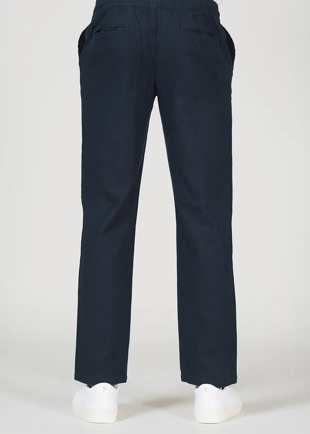 Tokyo Laundry Navy Cotton Linen Drawstring Straight Leg Trousers