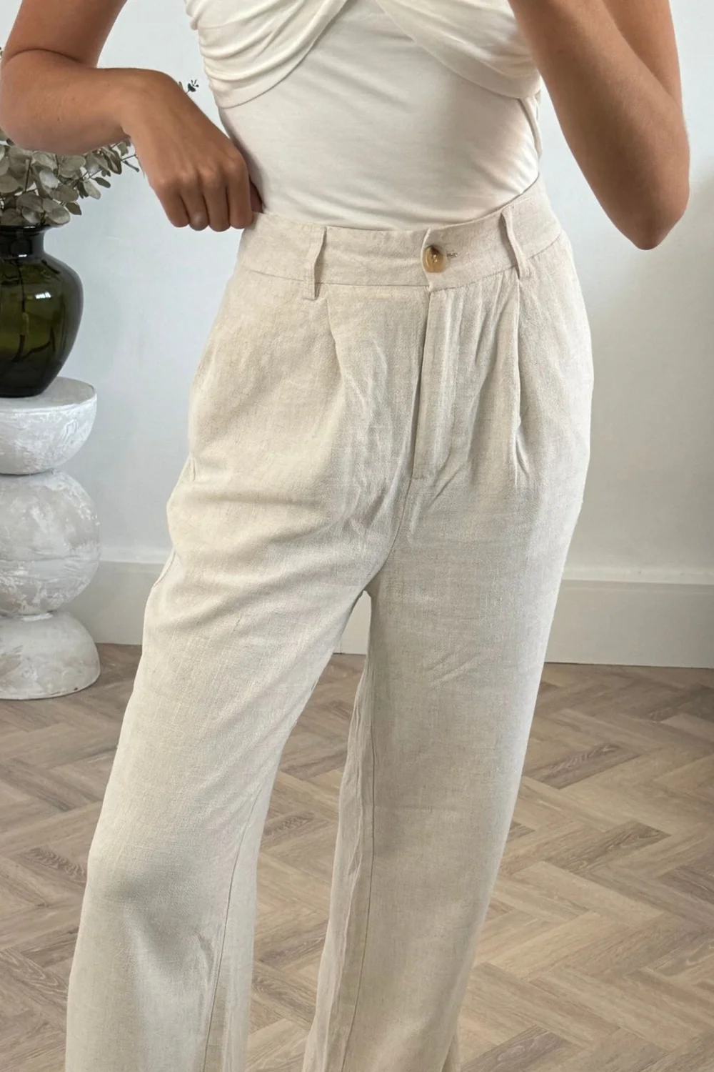 Style Cheat Claire Neutral Linen Straight Leg Trouser - 16 Image 5