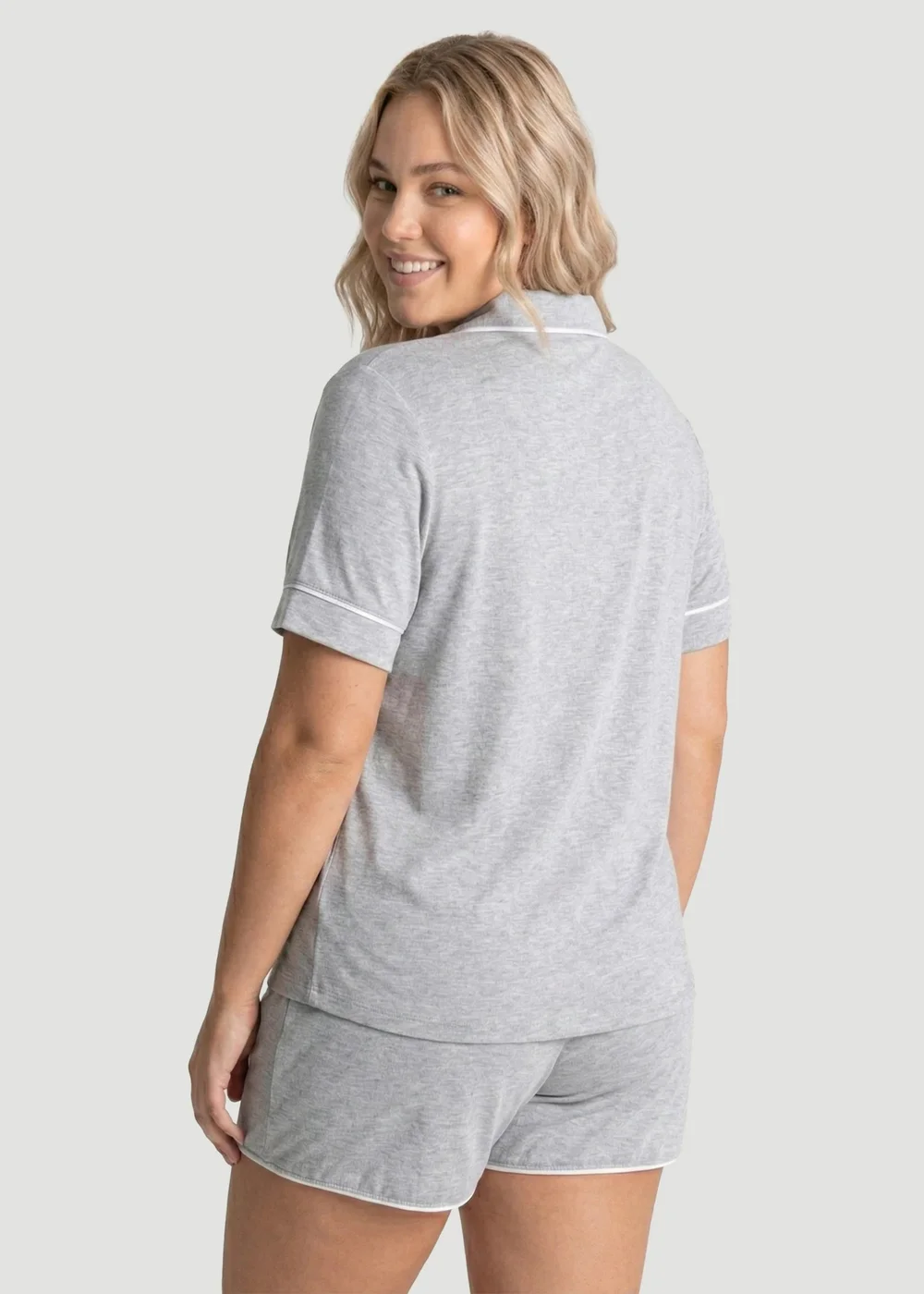 Conturve Marl Grey Oversized Jersey Piping Detail Short PJ Set - 8 Image 2