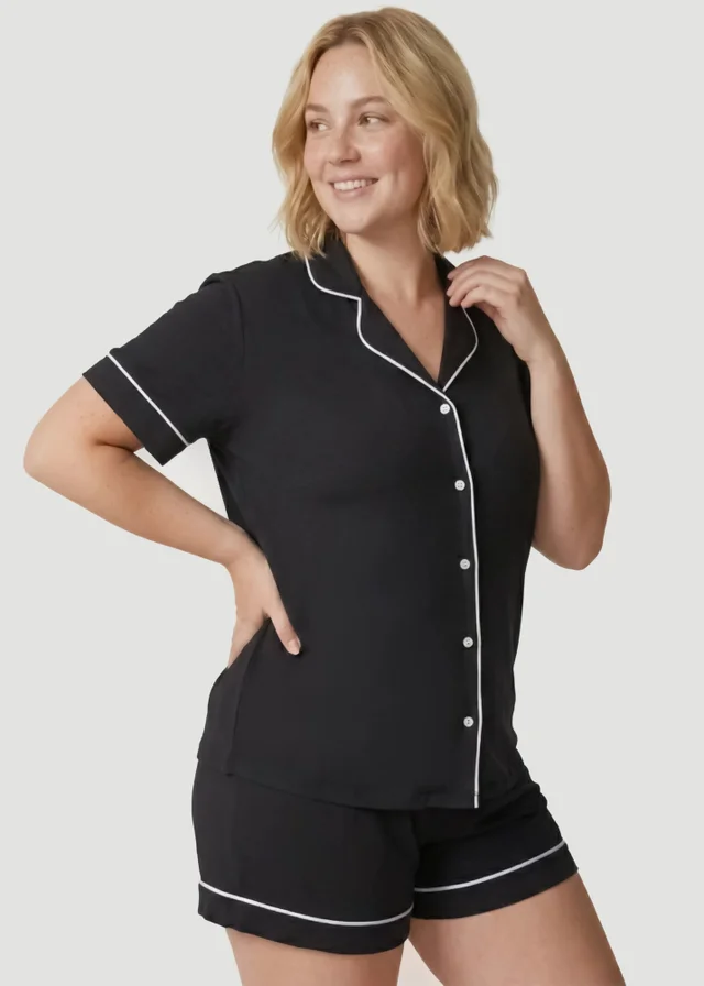 Conturve Black Oversized Jersey Piping Detail Short PJ Set