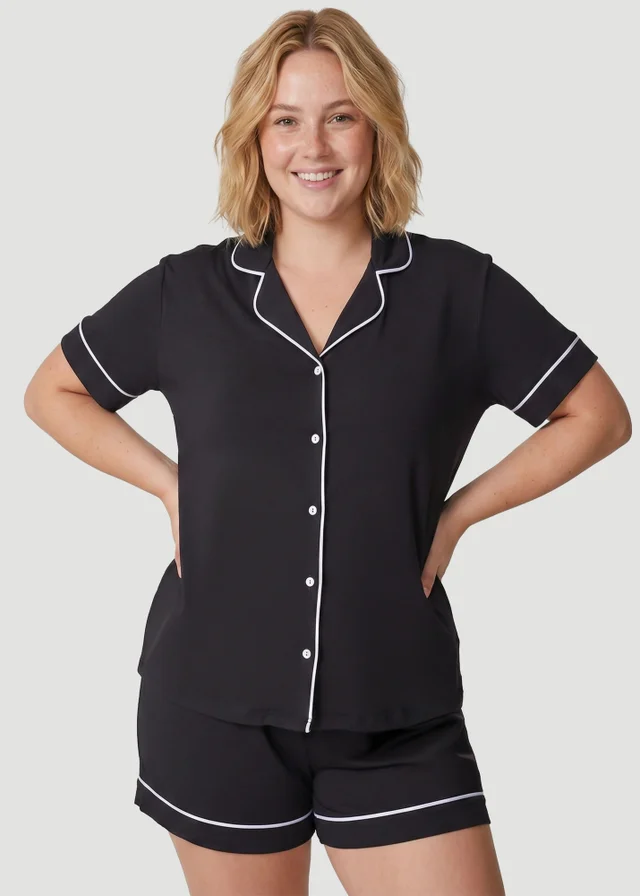 Conturve Black Oversized Jersey Piping Detail Short PJ Set