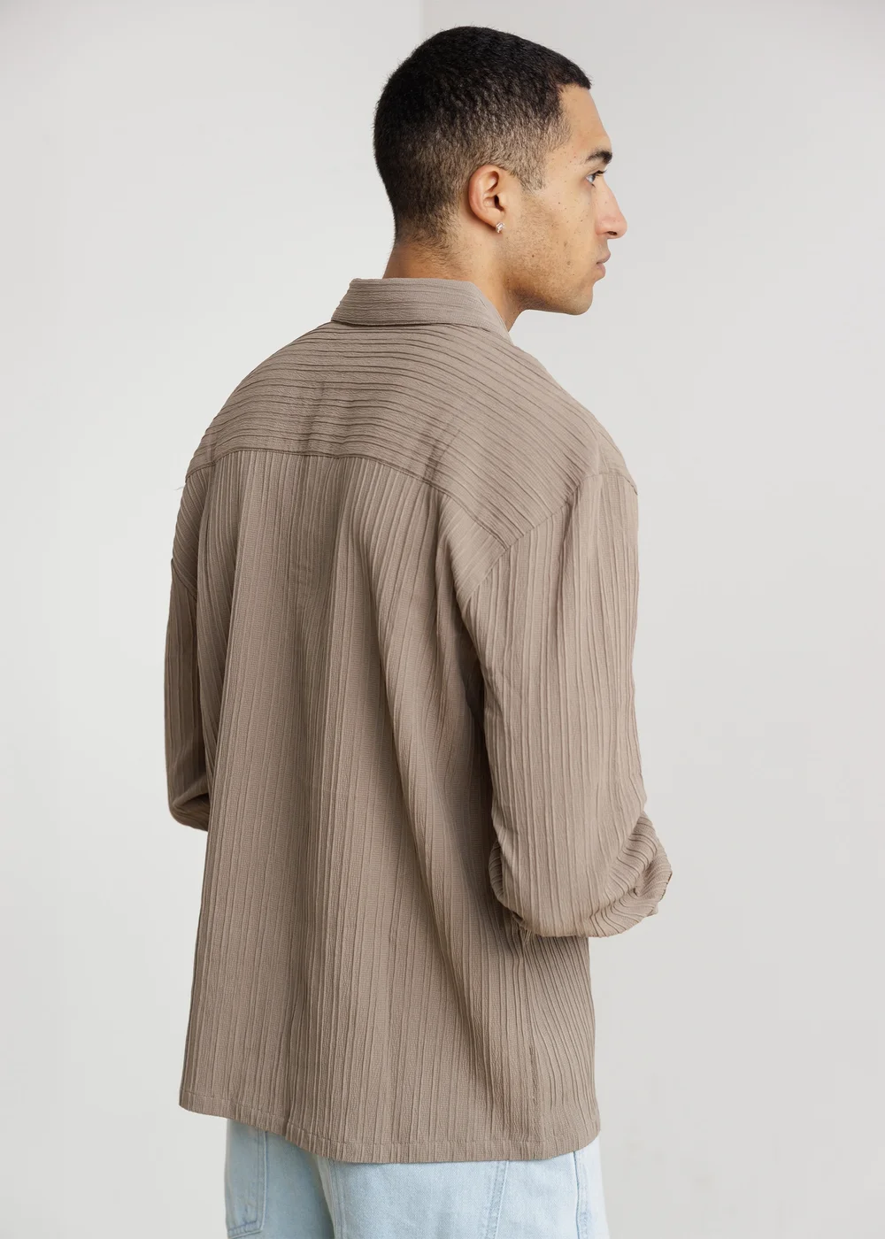 Influence Taupe Plisse Textured Long Sleeve Button Shirt - XL Image 2