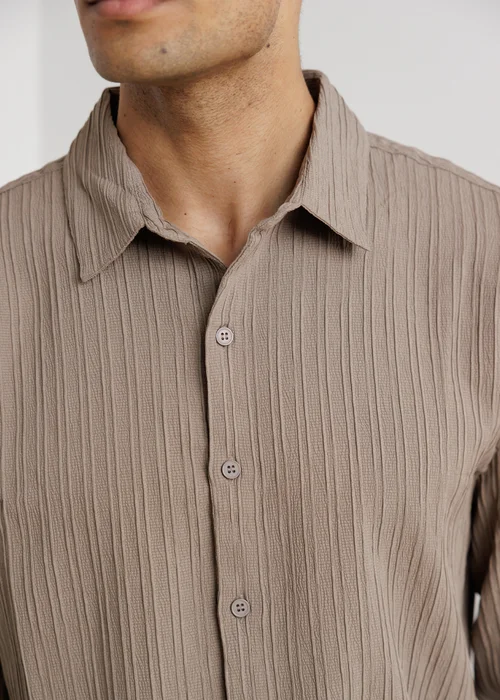 Influence Taupe Plisse Textured Long Sleeve Button Shirt - XL Image 3