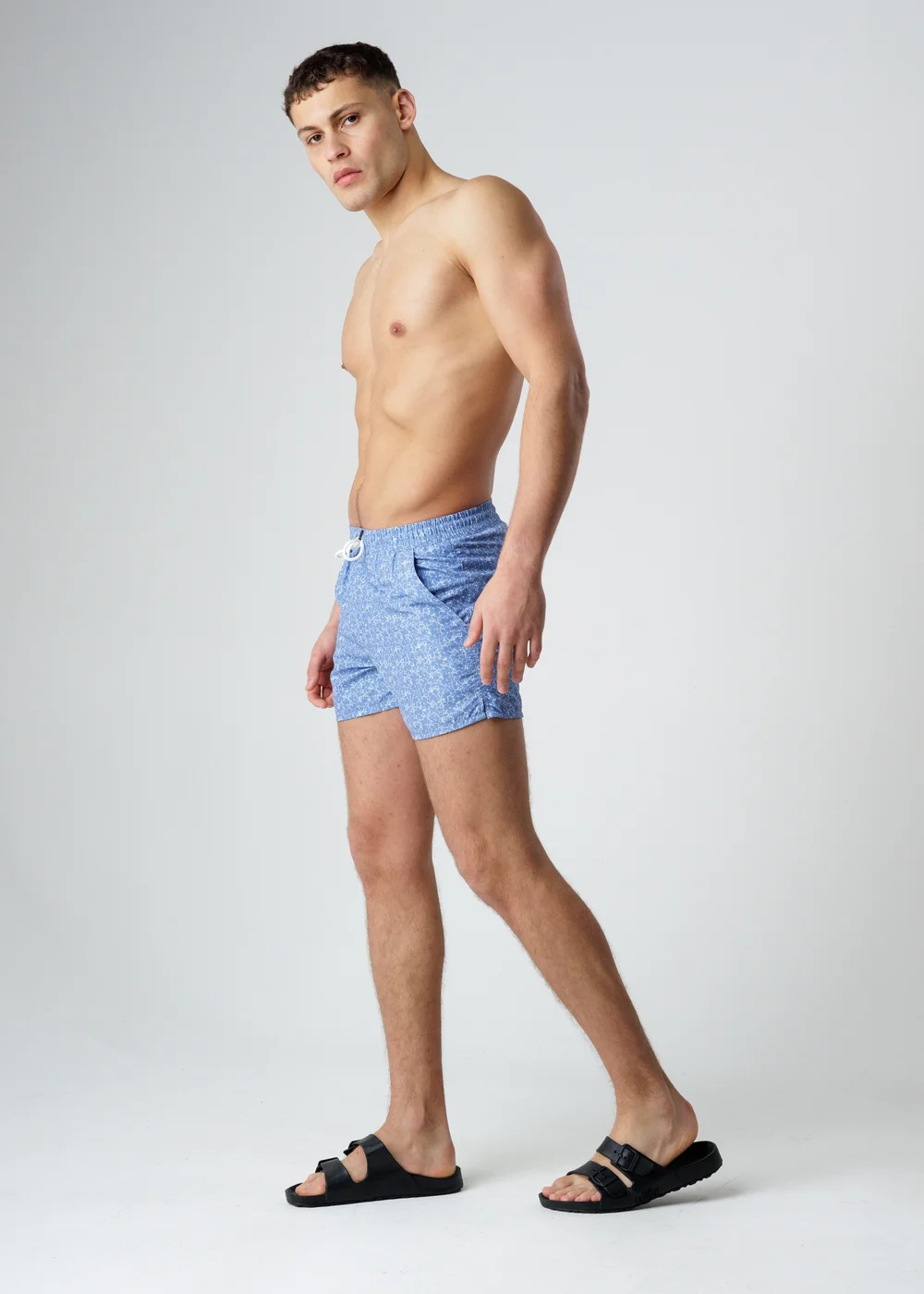 Influence Blue Elasticated Floral Print Swim Shorts - L Image 4
