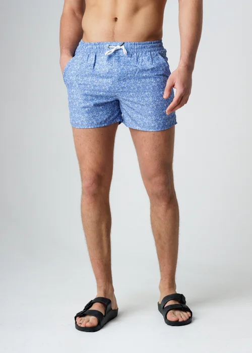 Influence Blue Elasticated Floral Print Swim Shorts - L Image 1