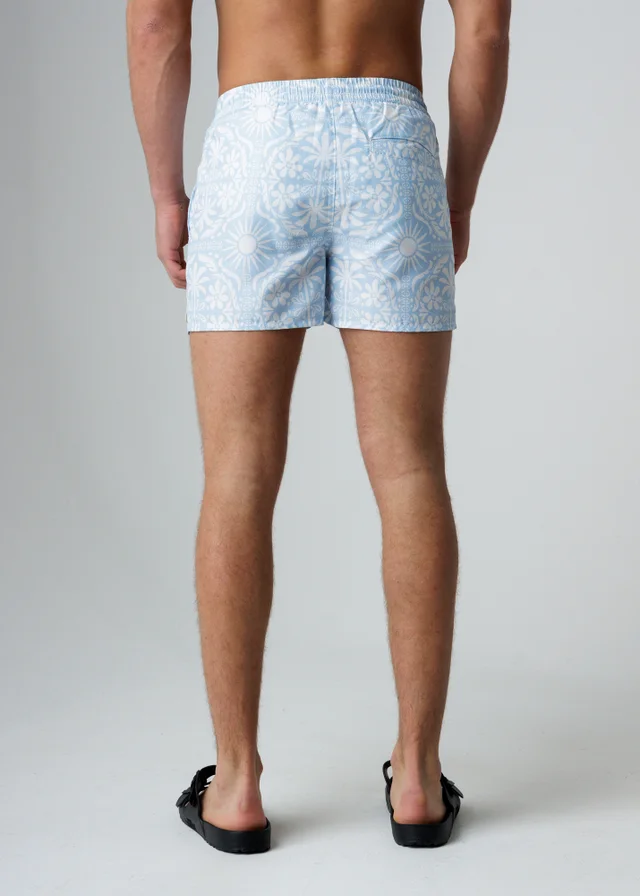 Influence Light Blue Elasticated Bohemian Print Swim Shorts