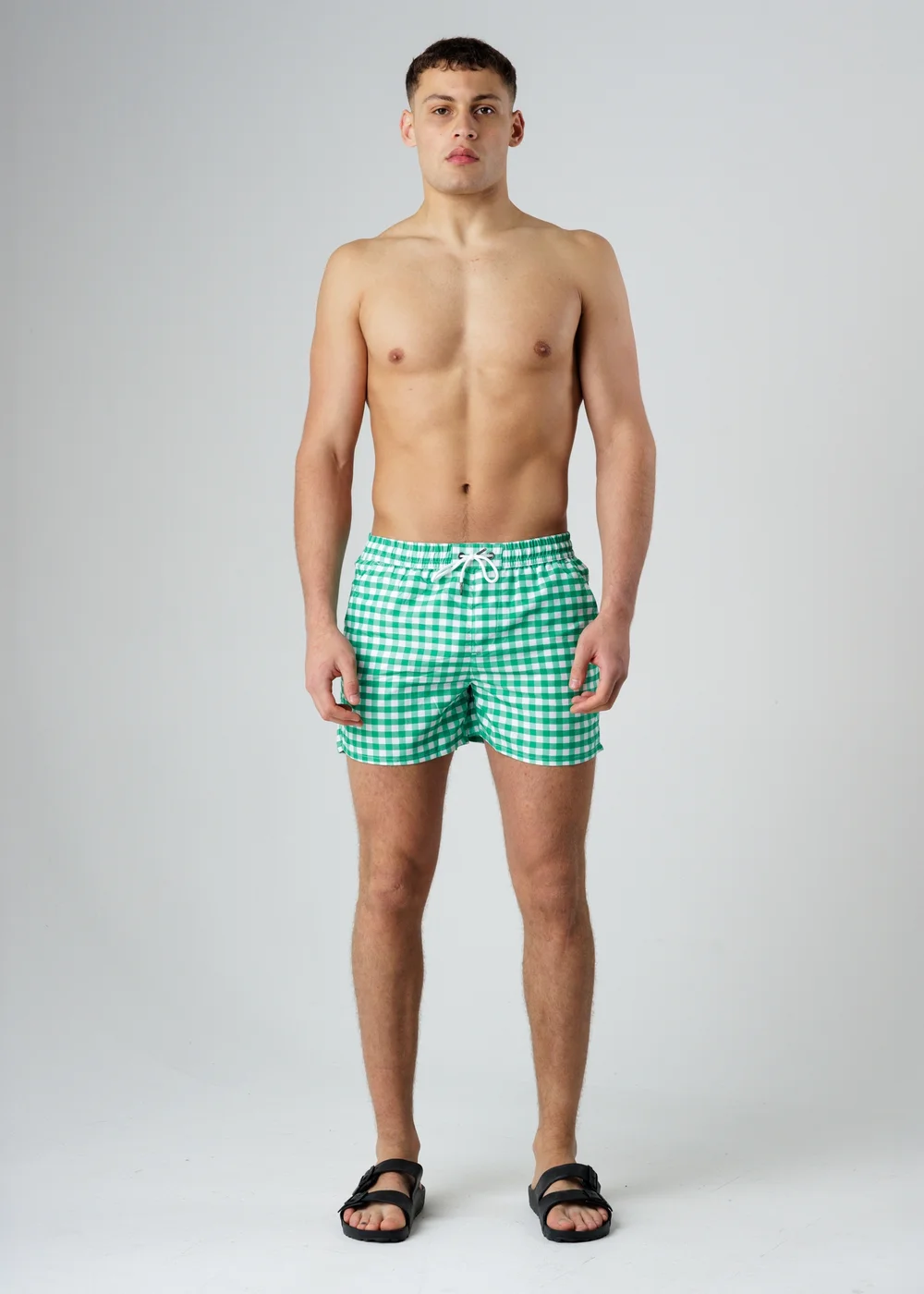 Influence Green Elasticated Gingham Print Swim Shorts - S Image 4