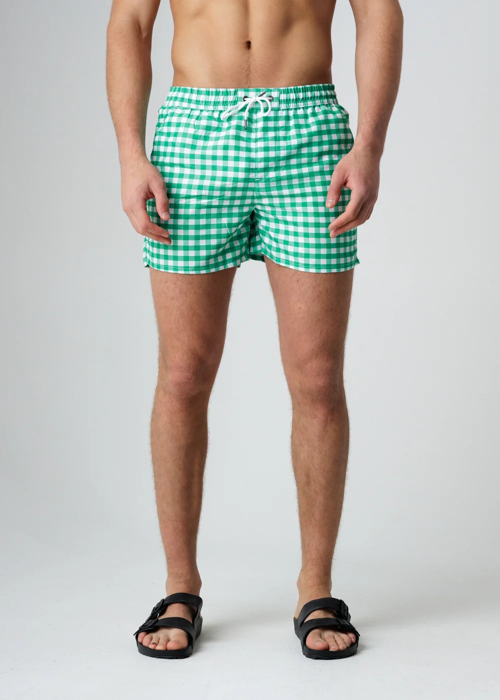 Influence Green Elasticated Gingham Print Swim Shorts - S Image 1