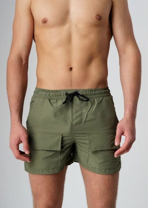 Influence Khaki Elasticated Cargo-Style Swim Shorts - L Image 3