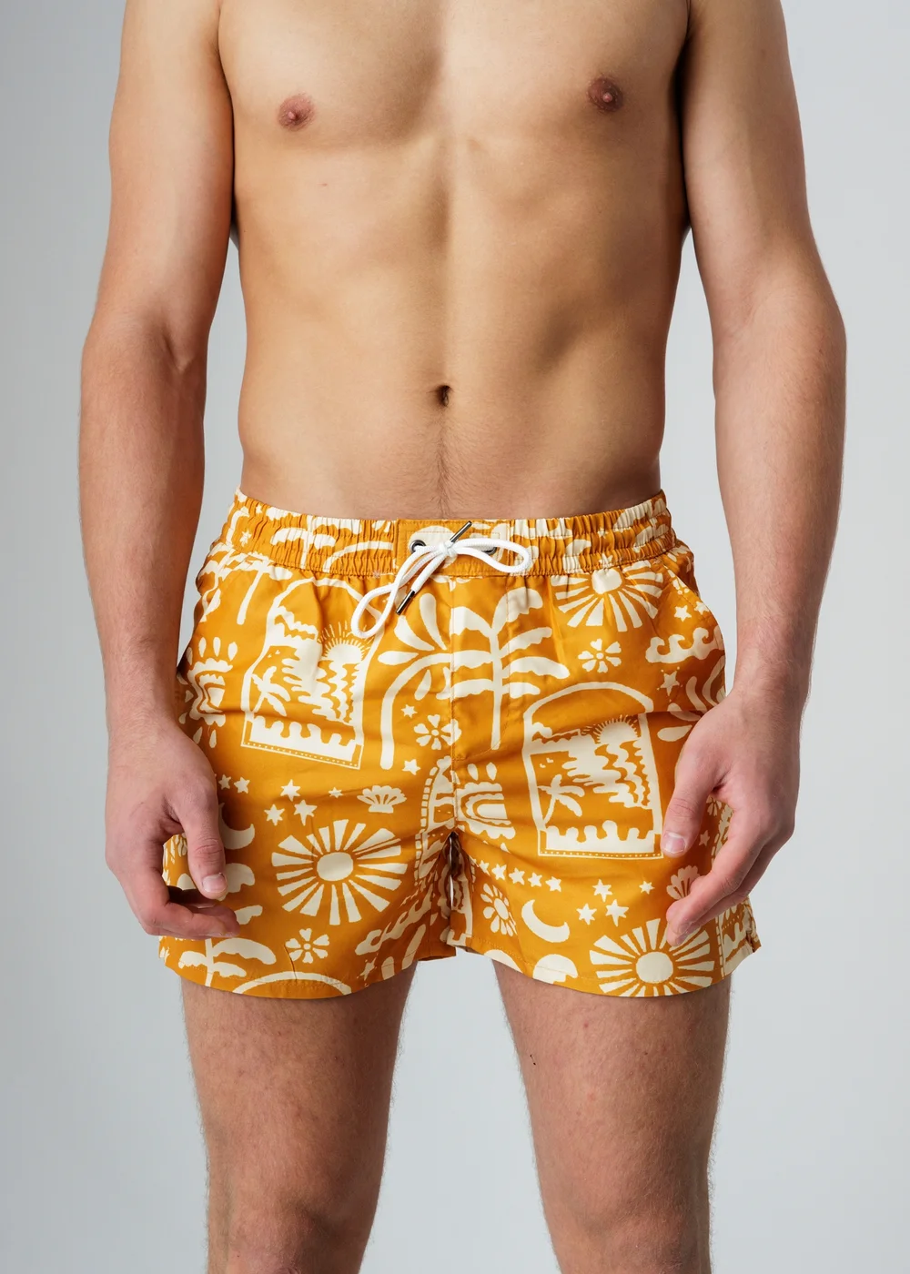 Influence Orange Elasticated Tropical Print Swim Shorts - M Image 3