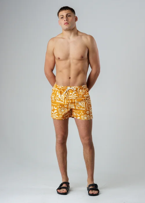 Influence Orange Elasticated Tropical Print Swim Shorts - M Image 4