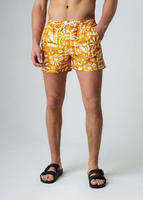 Influence Orange Elasticated Tropical Print Swim Shorts - M Image 1