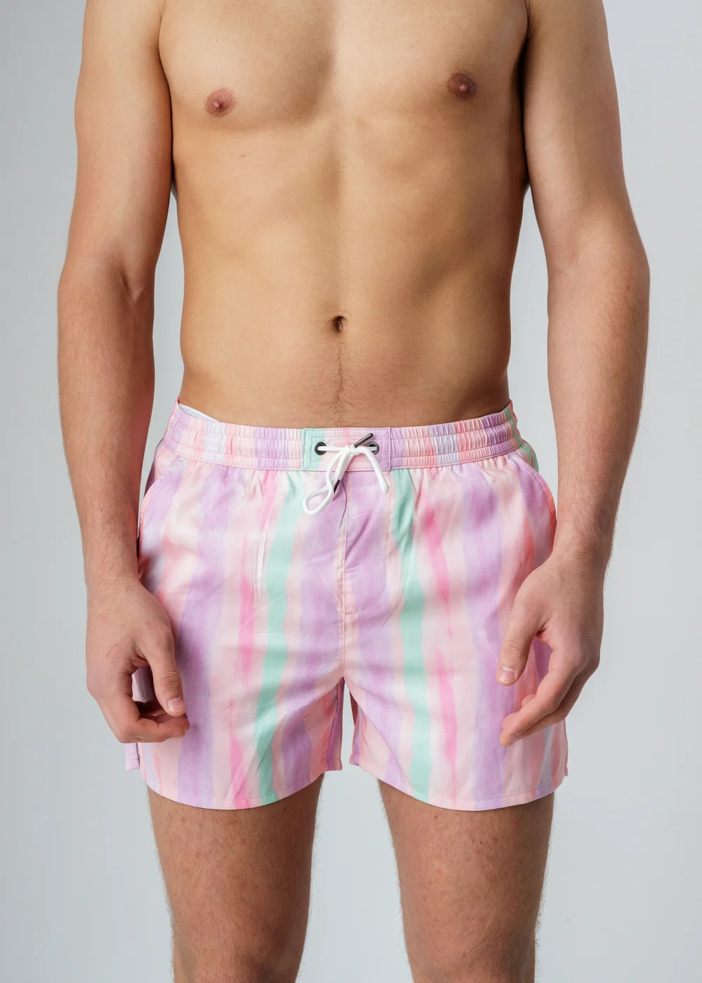 Influence Pink Elasticated Ombre Stripe Print Swim Shorts - S Image 3