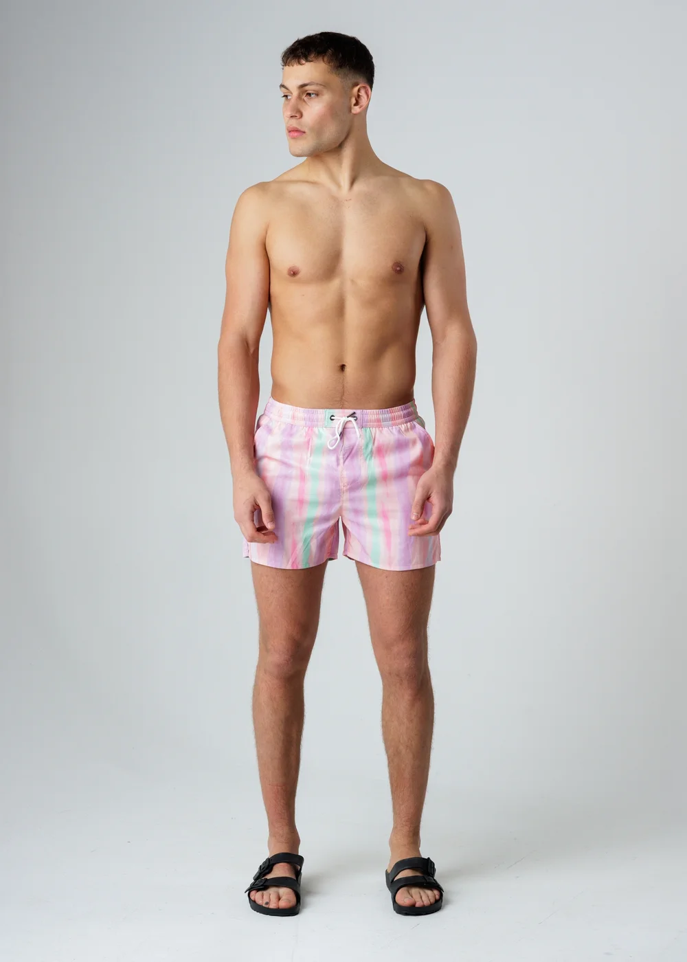 Influence Pink Elasticated Ombre Stripe Print Swim Shorts - S Image 4