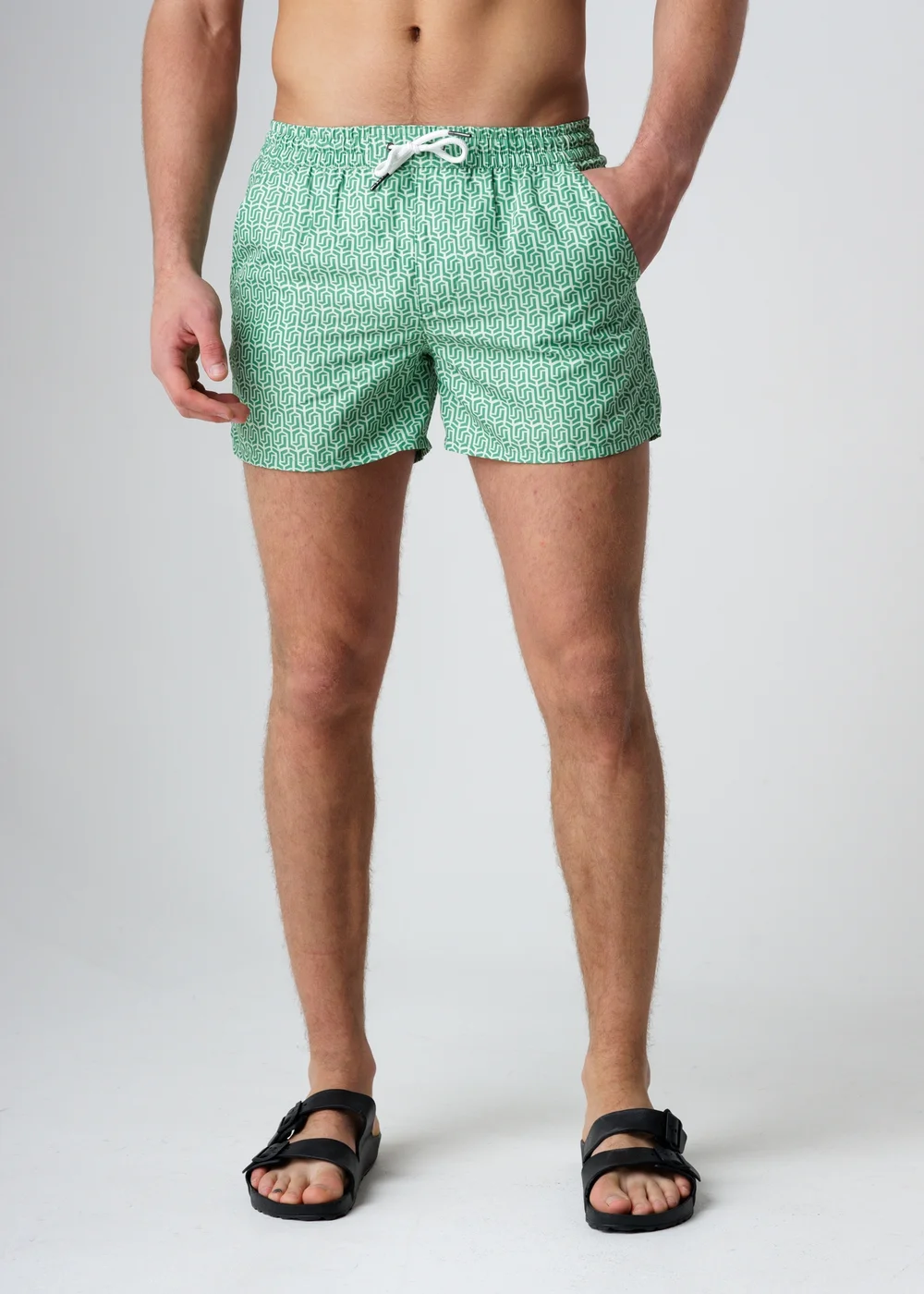 Influence Green Elasticated Geometric Print Swim Shorts - XL Image 1