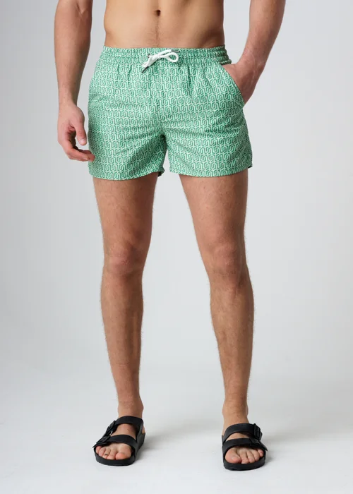 Influence Green Elasticated Geometric Print Swim Shorts - XL Image 1