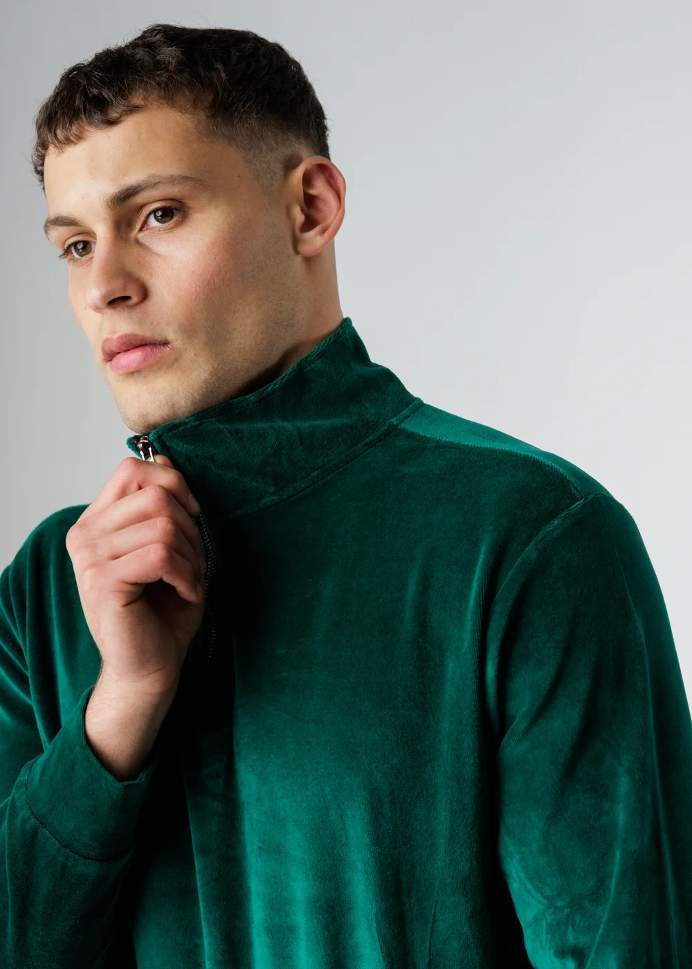 Influence Green Velour Half Zip Funnel Neck Sweatshirt & Jogger Tracksuit - S Image 4