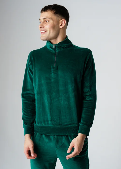 Influence Green Velour Half Zip Funnel Neck Sweatshirt & Jogger Tracksuit - S Image 3