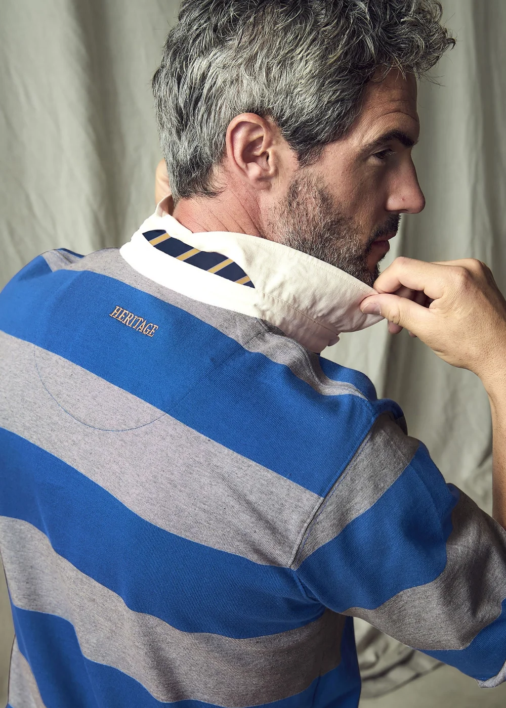 Cotton Traders Blue/Grey Heritage Short Sleeve Embroidered Rugby Shirt - 5XL Image 2
