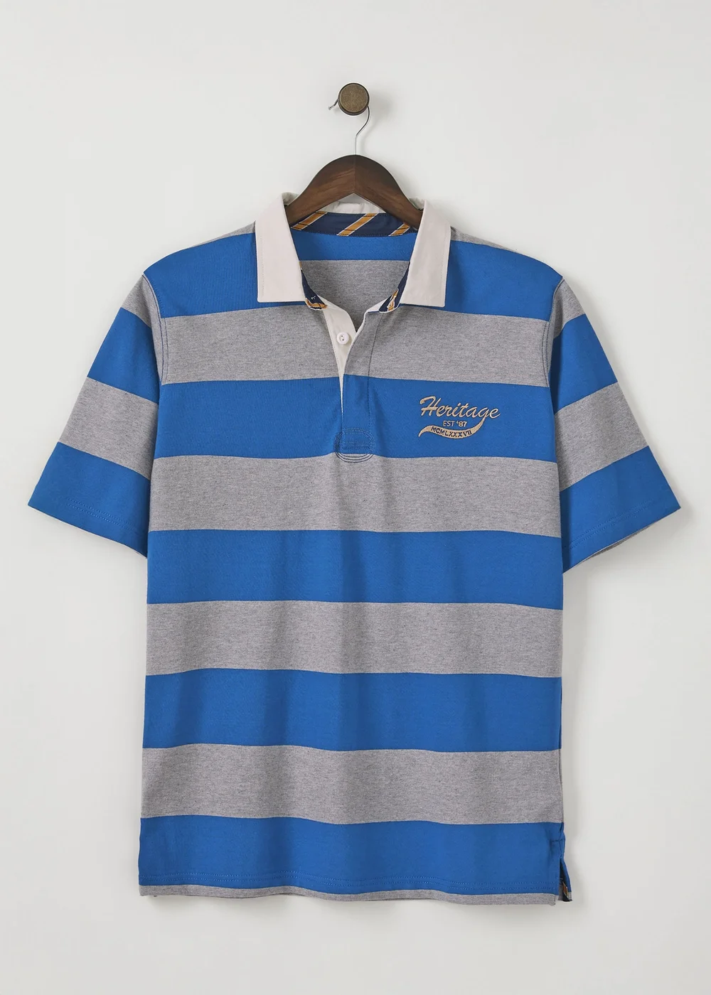 Cotton Traders Blue/Grey Heritage Short Sleeve Embroidered Rugby Shirt - 5XL Image 4