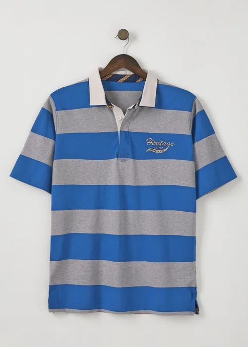 Cotton Traders Blue/Grey Heritage Short Sleeve Embroidered Rugby Shirt - 5XL Image 4